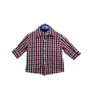 TFW Boy’s Shirt Red Black and White Plaid Button-Down Infant Size 12 Months